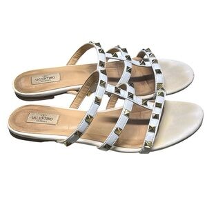 Valentino White Sandals with Gold Accents